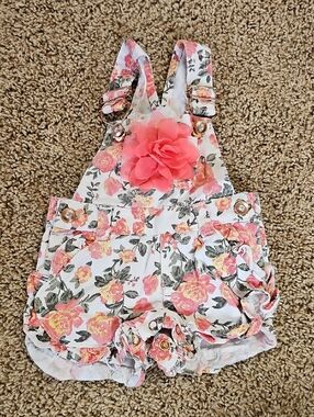 Baby Floral Romper with Coral Flower Accent